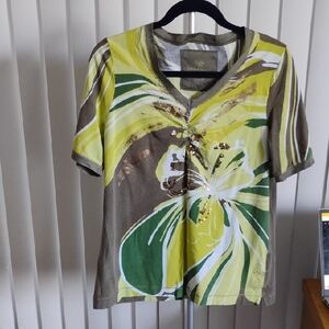 Luisa Cerano Colorful Floral V-Neck Top